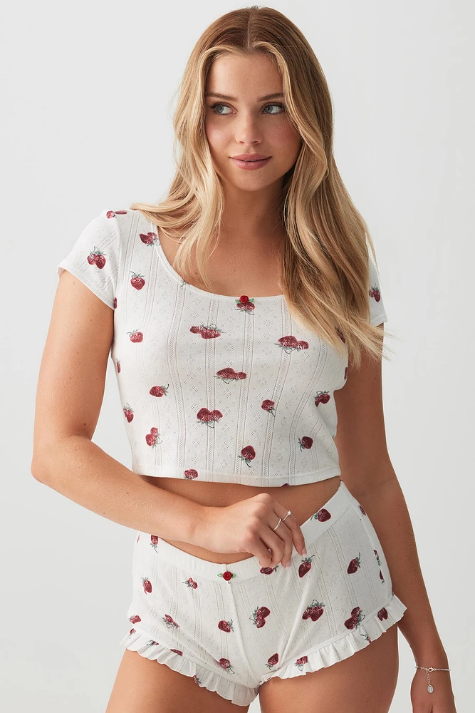 Ardene T-shirt & Short Pointelle PJ Set in | Size | Polyester/Cotton | Eco-Conscious