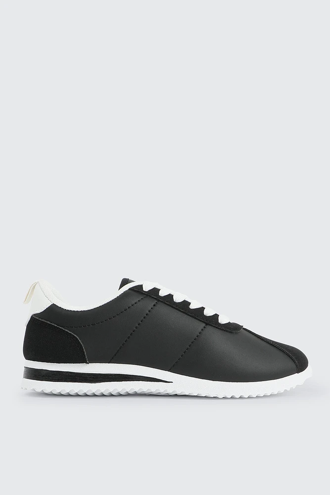 Ardene Mix Media Sneakers in Black | Size | Nylon/Faux Suede