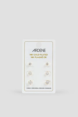 Ardene 3-Pack 14K White Gold Plated Stud Earrings