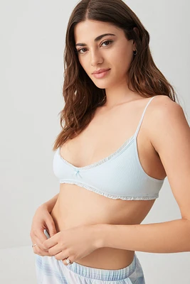 Ardene Lace Trim Seamless Rib Bralette in Light Blue | Size | Nylon/Elastane