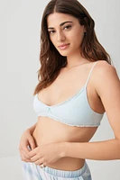 Ardene Lace Trim Seamless Rib Bralette in Light Blue | Size | Nylon/Elastane