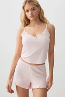 Ardene Super Soft Ruffle Hem PJ Shorts in Light Pink | Size | Polyester/Spandex | Eco-Conscious