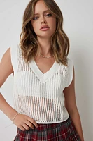 Ardene Crop Open Stitch Sweater Vest in White | Size Small | Polyester/Cotton