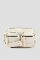 Ardene Multi Pocket Crossbody Bag in White | Faux Leather/Polyester