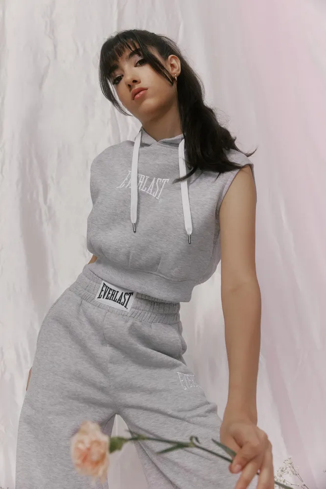 Ardene Everlast Cropped Sleeveless Hoodie in Grey | Size | Polyester/Cotton  | Fleece-Lined | Galeries de la Capitale