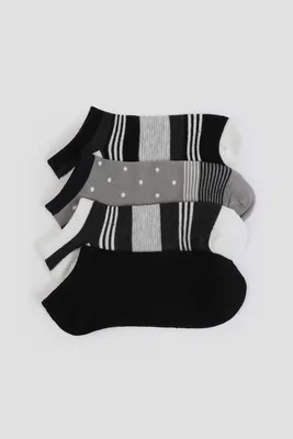 Ardene 4-Pack Polka Dot & Stripe Ankle Socks in Black | Polyester/Spandex/Cotton