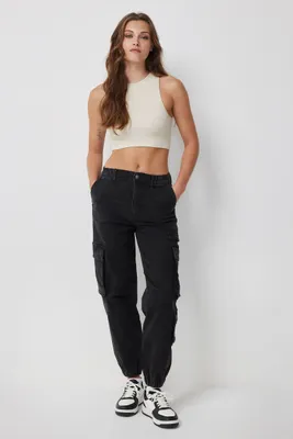Ardene High Rise Denim Cargo Joggers in | Size | Polyester/Spandex/Cotton