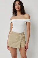 Ardene Denim Shortie Skort in Beige | Size | Polyester/Cotton/Viscose