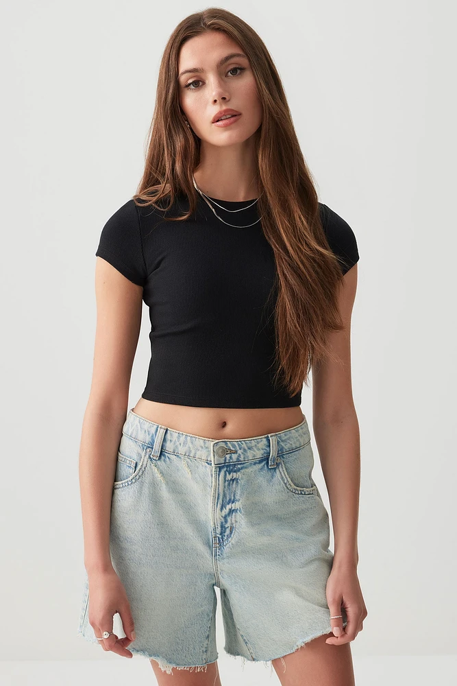 Ardene Ultra Crop Fitted T-Shirt in | Size | Cotton/Elastane