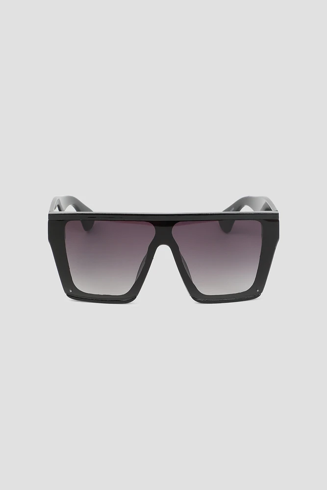 Ardene Square Shield-Style Sunglasses in Black