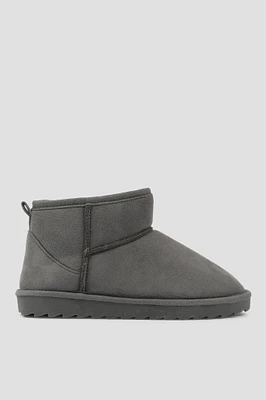 Ardene Mini Faux Sheepskin Boots in Grey | Size | Faux Suede | Eco-Conscious | Microfiber