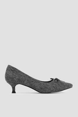 Ardene Denim Kitten Heel Pumps in Dark Grey | Size