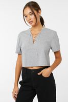 Ardene T-Shirt with Chain Lace Up Detail in Grey | Size | 100% Cotton