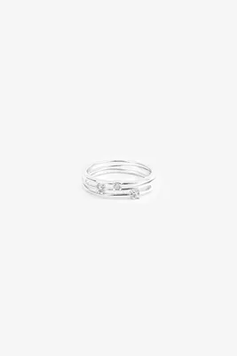 Ardene 3-Row Ring with Cubic Zirconia Embellishment in Silver | Size