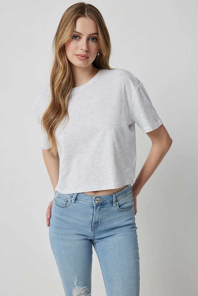 Ardene Basic Boxy Crop Tee in Light Grey | Size | Cotton/Elastane