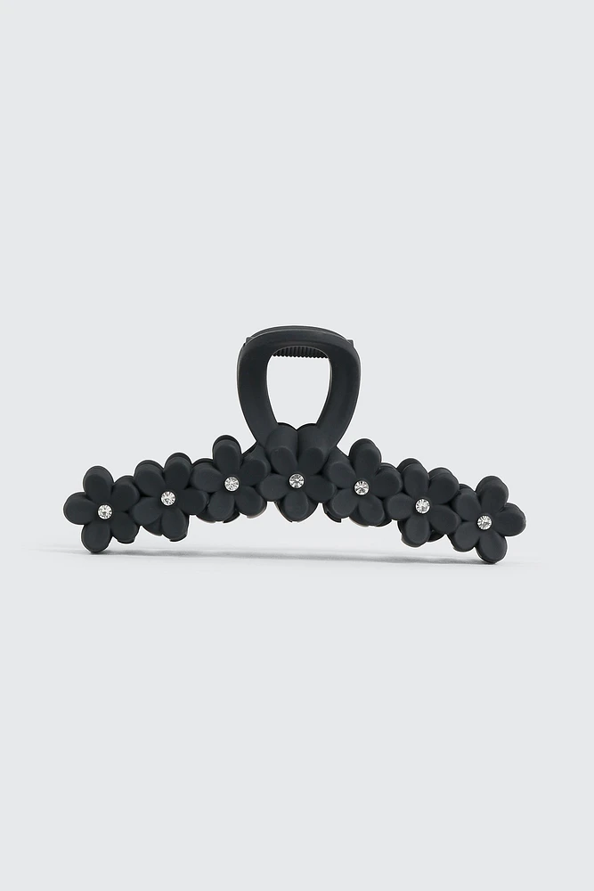 Ardene Rhinestone Floral Hair Claw in Black