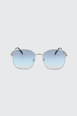 Ardene Square Sunglasses with Temple Detail in Silver