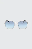 Ardene Square Sunglasses with Temple Detail in Silver