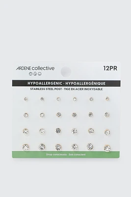 Ardene 12-Pack Crystal Stud Earrings in Gold | Stainless Steel | Eco-Conscious