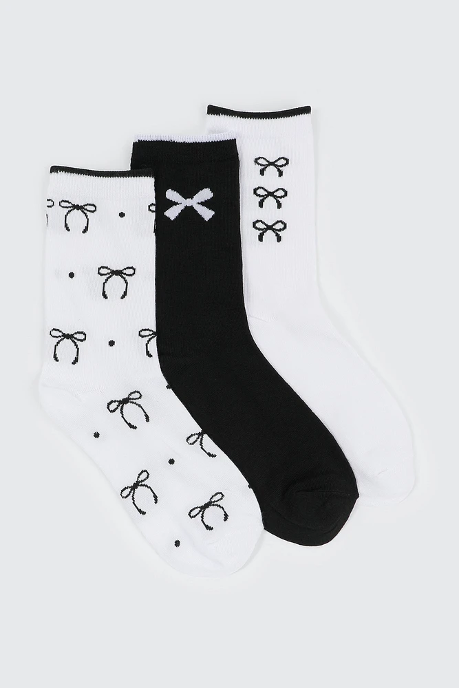 Ardene 3-Pack Bow Crew Socks | Polyester/Spandex