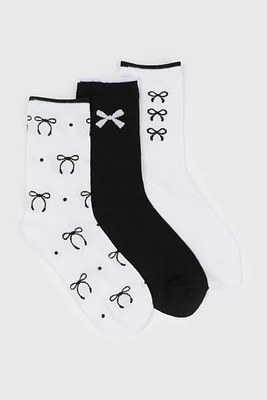 Ardene 3-Pack Bow Crew Socks | Polyester/Spandex