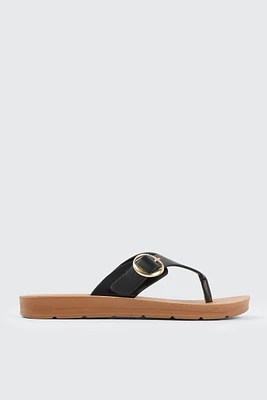 Ardene Flat Sandals with Chunky Buckle in | Size | Faux Leather | Eco-Conscious