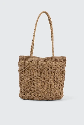 Ardene Floral Straw Tote Bag in Beige | Polyester