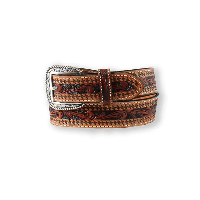 White Buckstitch Western Belt