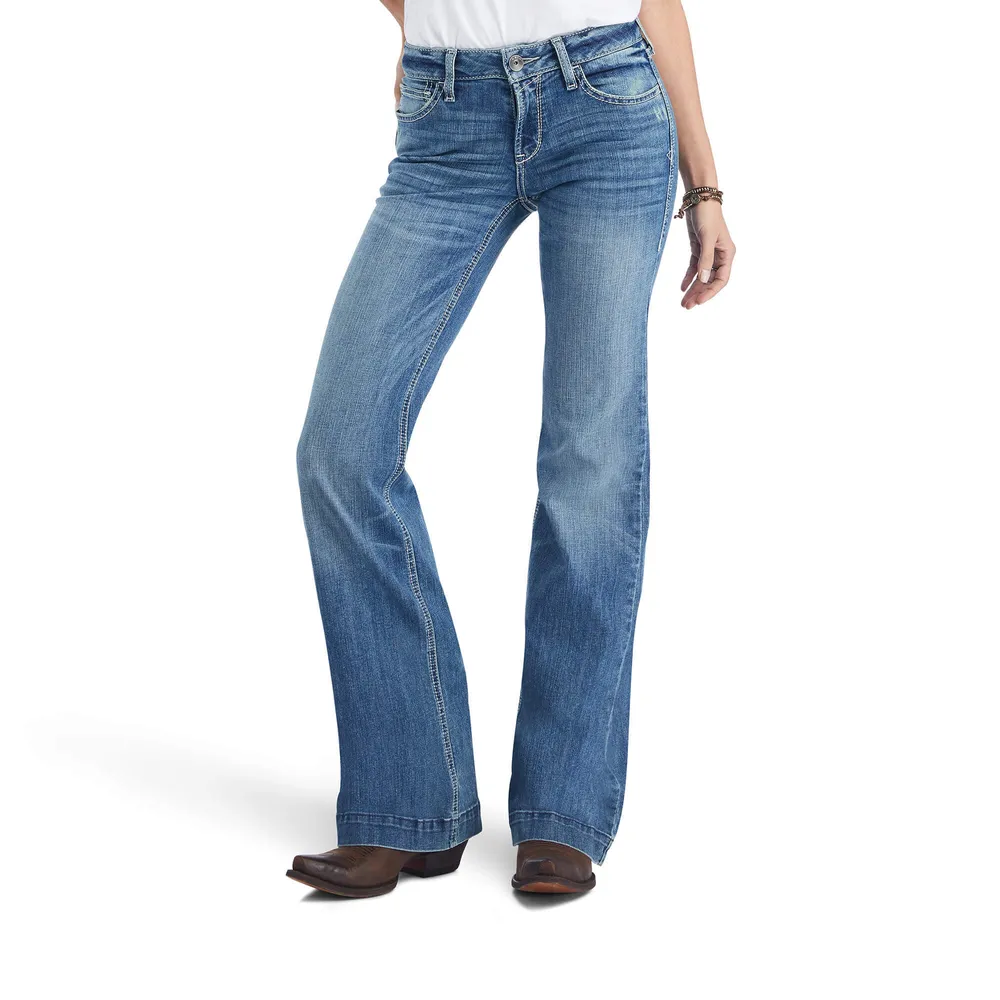 Trouser Mid Rise Stretch Entwined Wide Leg Jean