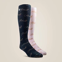 Ariat Script Knee High Sock 2 Pair Multi Color Pack