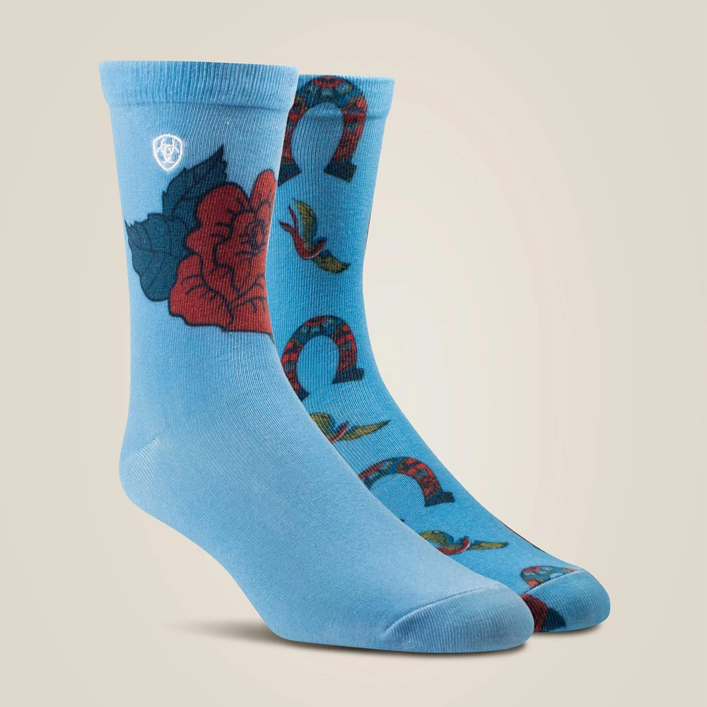 Fanciful Rose Horseshoe Crew Sock 2 Pair Multi Pack