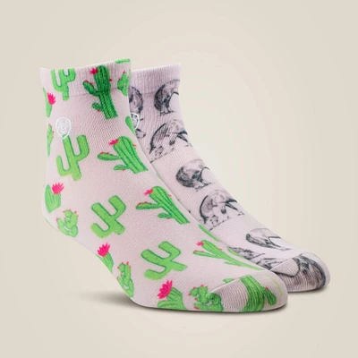 Horse/Cactus Print Ankle Sock 2 Pair Multi Pack