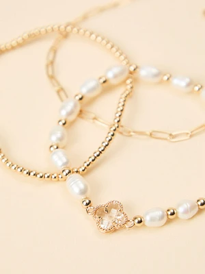 Clover Pearl Bracelet Set