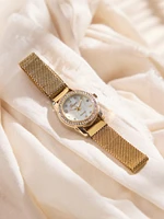 CZ Round Face Mesh Band Watch