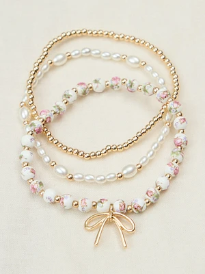 Painted Beads and Bow Bracelet Set