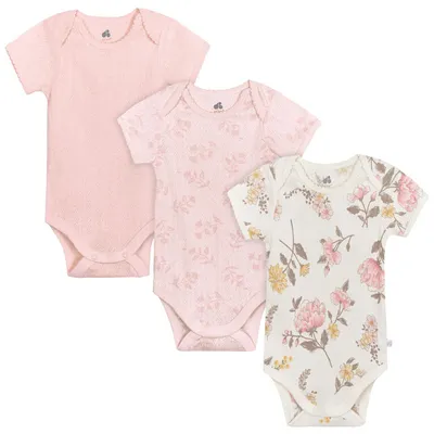 Just Born - 3-Pack Baby Vintage Floral Short Sleeve Bodysuits