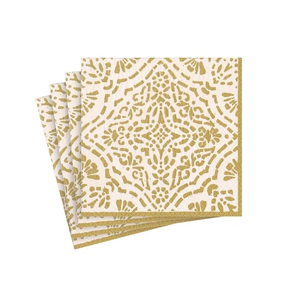 Annika Paper Cocktail Napkins in Ivory & Gold - 20 Per Package