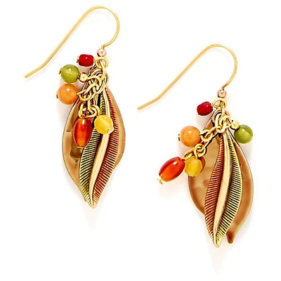 Two-Tone Autumn Color Beads Leaf Earrings