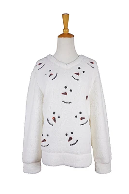 Snowman Sequin Sherpa Pullover