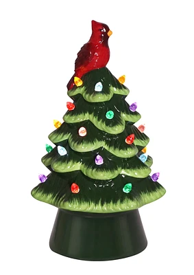 LED Green Christmas Tree with Cardinal Top 8.5"