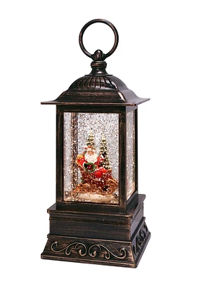 Santa & Sleigh Glitter Lantern 10.5"