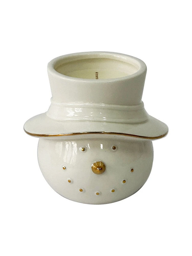 Ivory & Gold Ceramic Snowman Candle 10oz