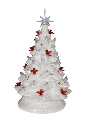 Iridescent White Cardinal Light Up Tree 14.25"