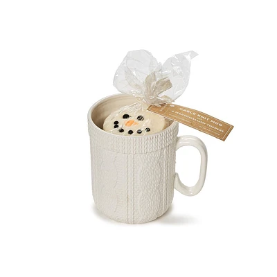 Cable Knit Pattern Mug, 18 fl oz, Ceramic, with 6 Snowman Marshmallow Toppers