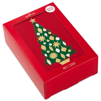 Decorated Christmas Tree Boxed Christmas Cards, Pack of 40