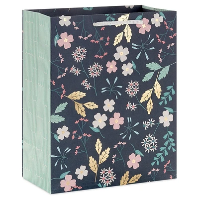 Floral on Dark Green Medium Gift Bag 9.6"