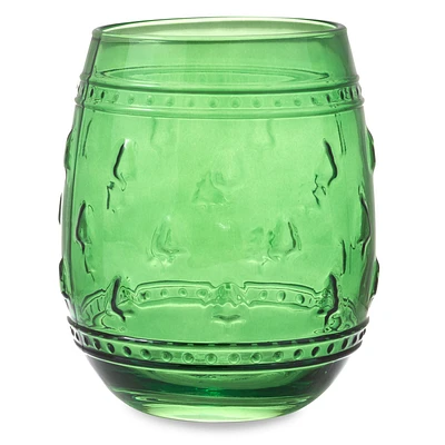 Embossed Trees Green Stemless Wine Glass, 17 oz