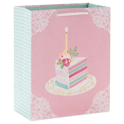 Elegant Cake Slice Medium Birthday Gift Bag 9.6"