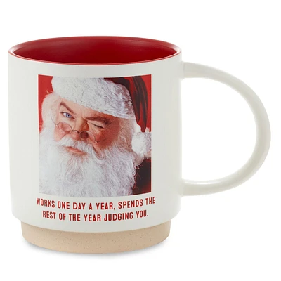 Santa Works 1 Day, Judges All Year Funny Holiday Mug, 16 oz