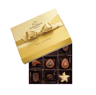 Assorted Chocolate Gold Gift Box, Gold Ribbon,  9 pc